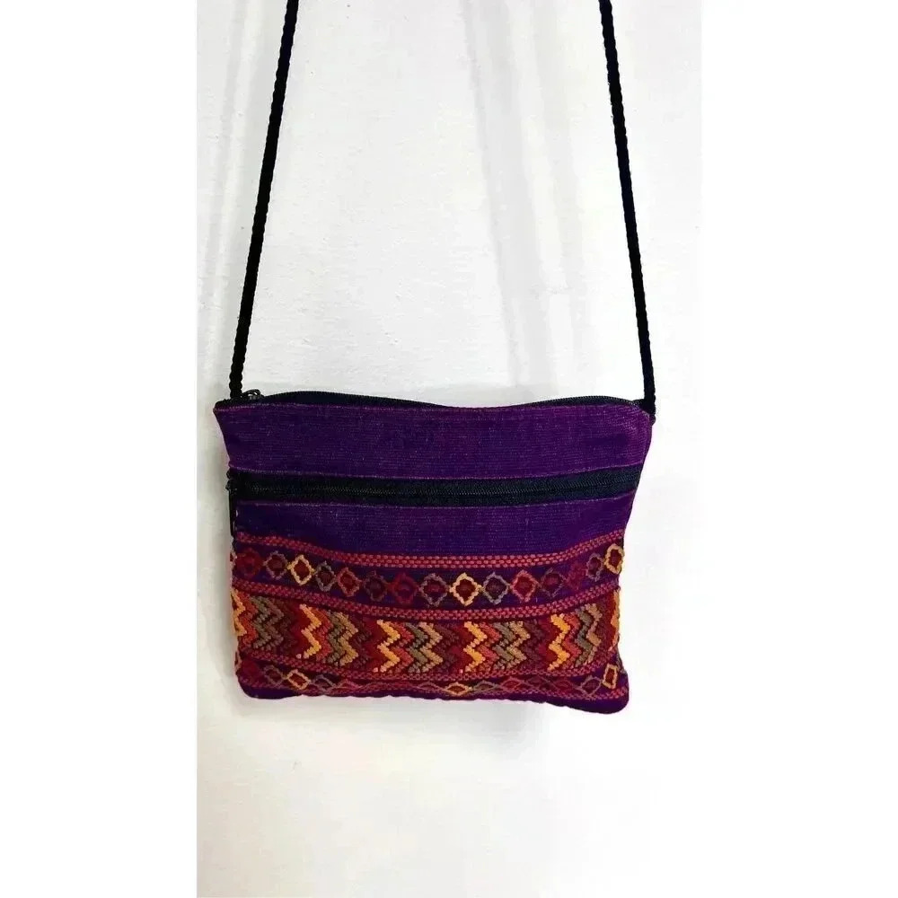 Vintage Womens Purple Multi-Color Aztec Print Purse Crossbody Sling Bag One Size